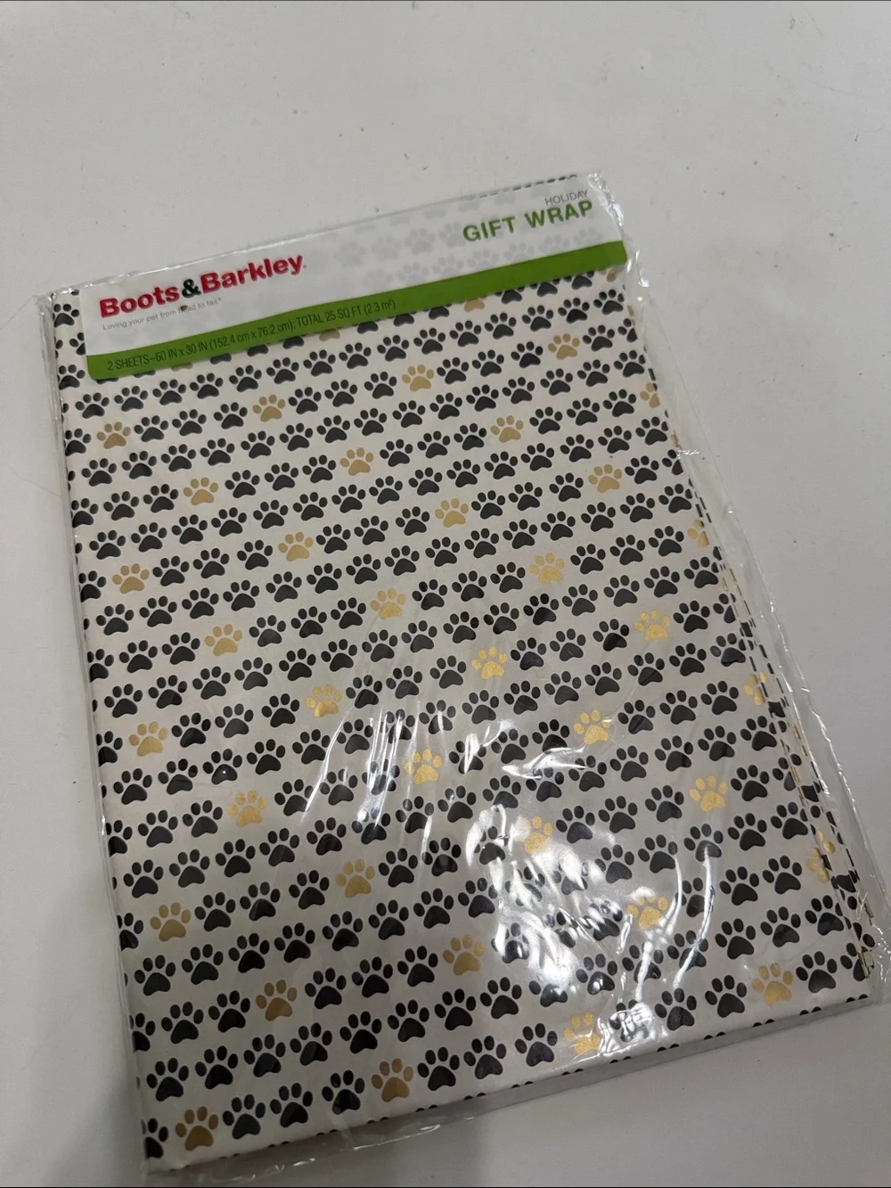 Boots & Barkley Black, Gold and White Paw Print Gift Wrap Sheets Set of 3